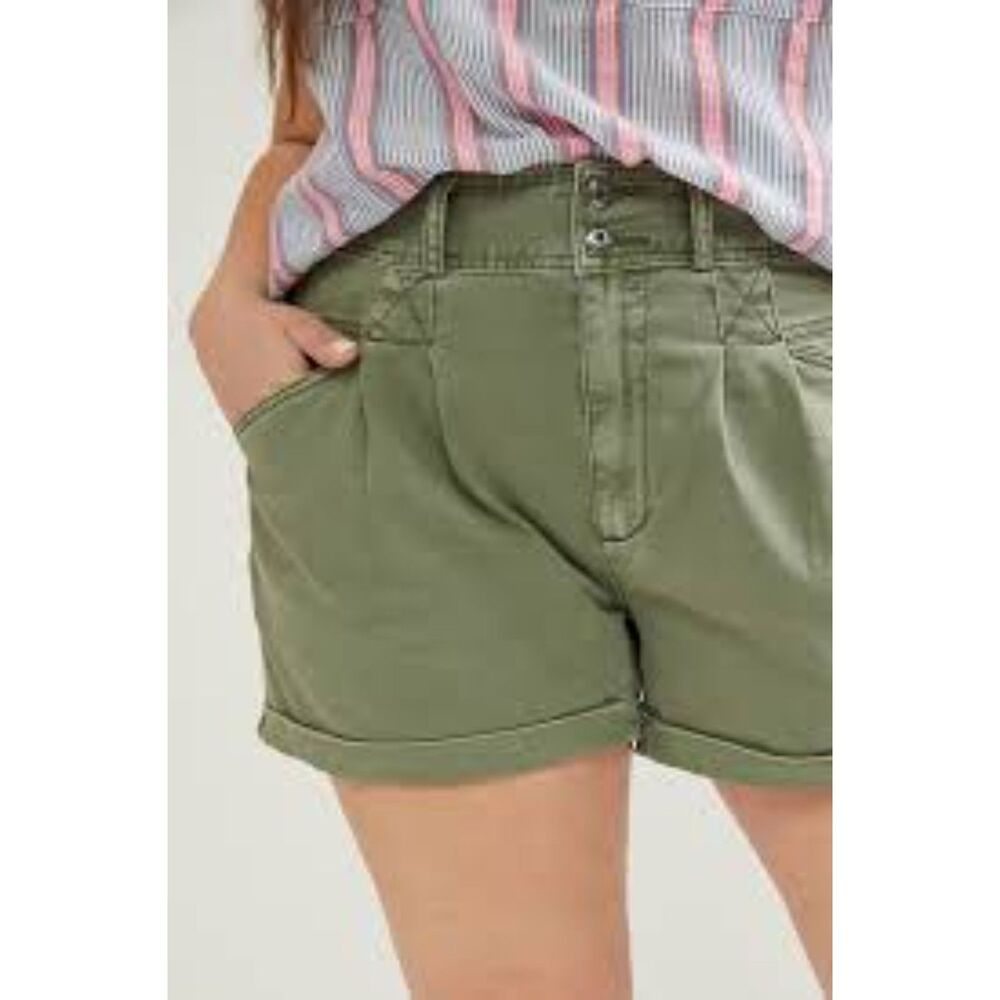 NWT Anthropologie PILCRO Relaxed Pleat Shorts, Moss Green, Size 30
